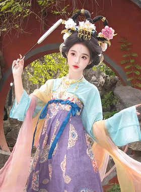 改良紫色素雅汉元素吊带裙原创日常仙气春夏汉服女小唐风唐代渡假
