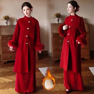 红色大衣外套长款敬酒服新中式结婚新娘冬装显瘦大码小个子女装