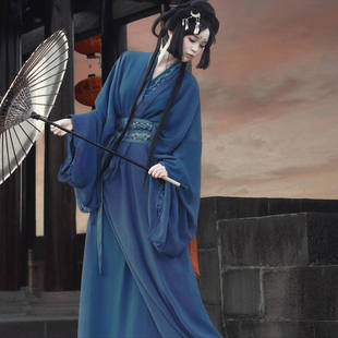 汉服女兰柳烟战国袍复原款拖尾直裾袍春秋战国时期服饰复古风套装