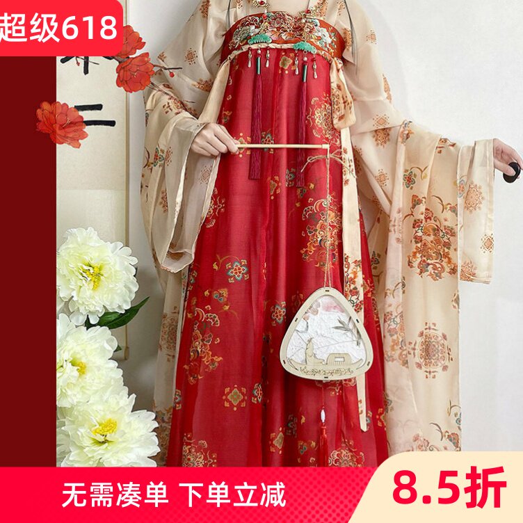 唐制齐胸襦裙汉服女红国风日常古装套装仙气飘逸公主异域舞蹈演出