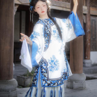 清汉女徽商女新中式国风晋商少奶奶青花瓷古装晚清戏文说舞蹈服装