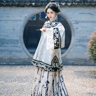 女清汉三把刀印花圆领斜襟格格服晋商少奶奶鳖衣古风徽商少奶奶