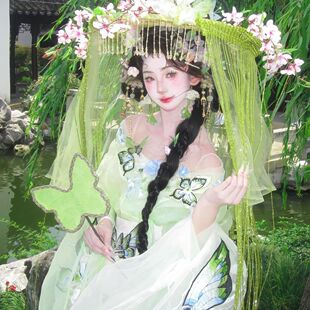 汉服女仙气日常春夏季蝴蝶氛围感改良版新中式齐腰女裙绿唐代贵气