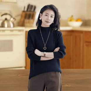 款 软糯毛衣半高领宽松打底衫 秋季 女士针织衫 慵懒风上衣潮 时尚 长袖