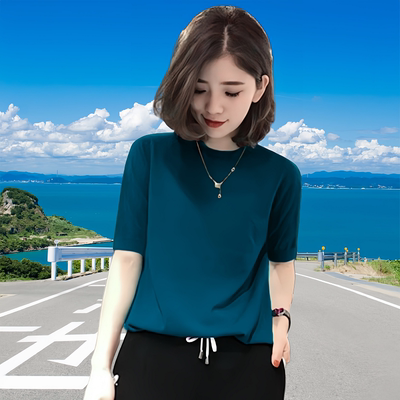 半高领五分袖针织衫毛衣中袖上衣