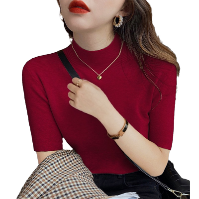 欧艺枚针织毛衣半高领套头打底衫