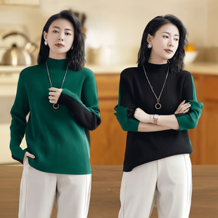 宽松显瘦上衣外穿 大码 半高领打底衫 女高级感秋冬软糯毛衣长袖 修身