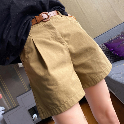 卡其色工装短裤女宽松五分阔腿裤