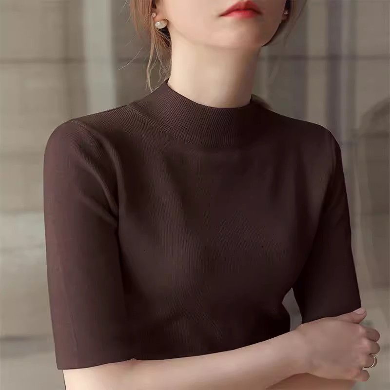 高端外贸出口女装品牌绿色半高领