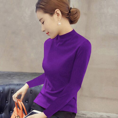 针织半高领套头打底衫羊绒毛衣