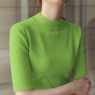 女装一线品牌春秋冬高端外贸打底衫内搭修身复古红毛衣五分袖针织