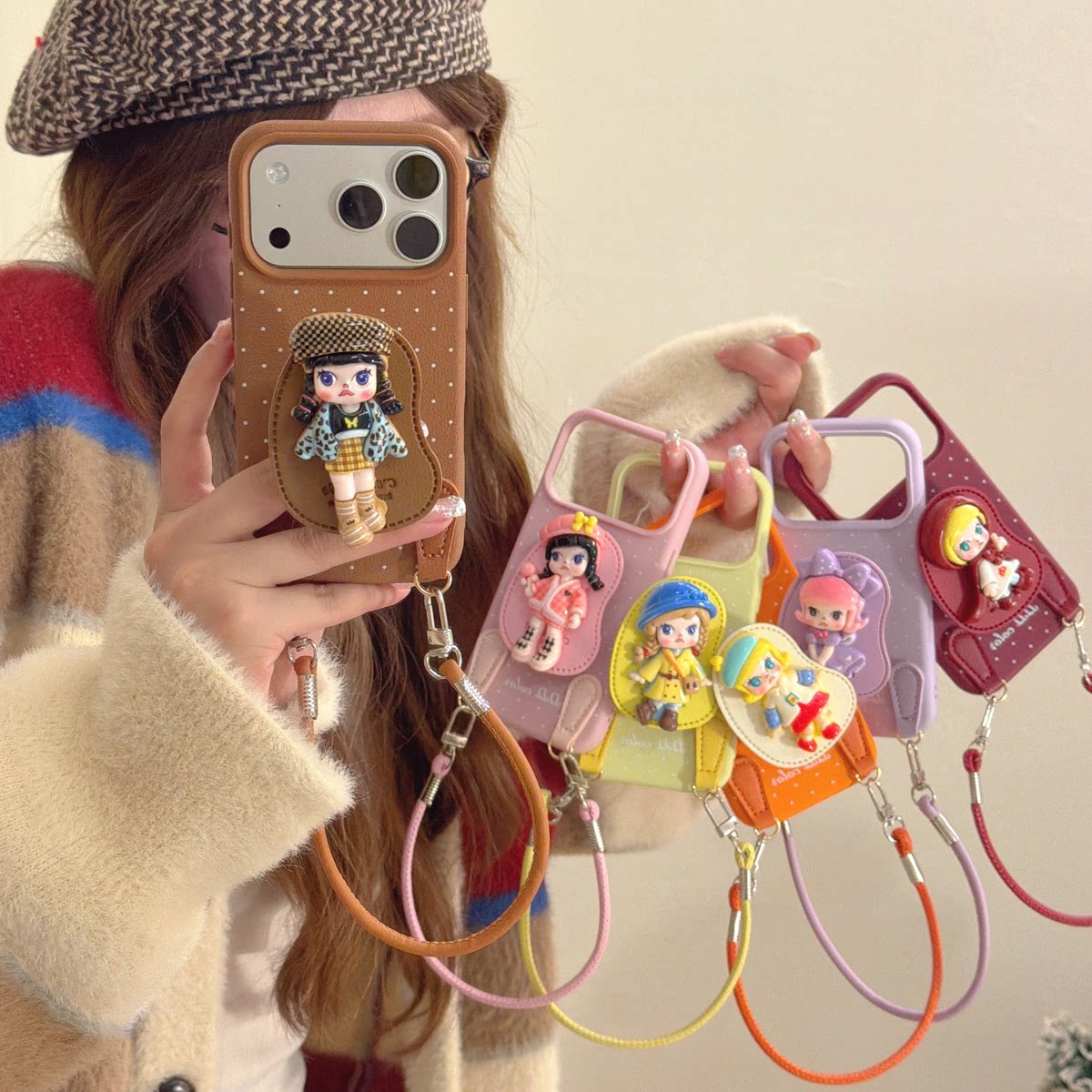 多巴胺公仔手提皮质适用苹果17手机壳新款高级感iphone16独