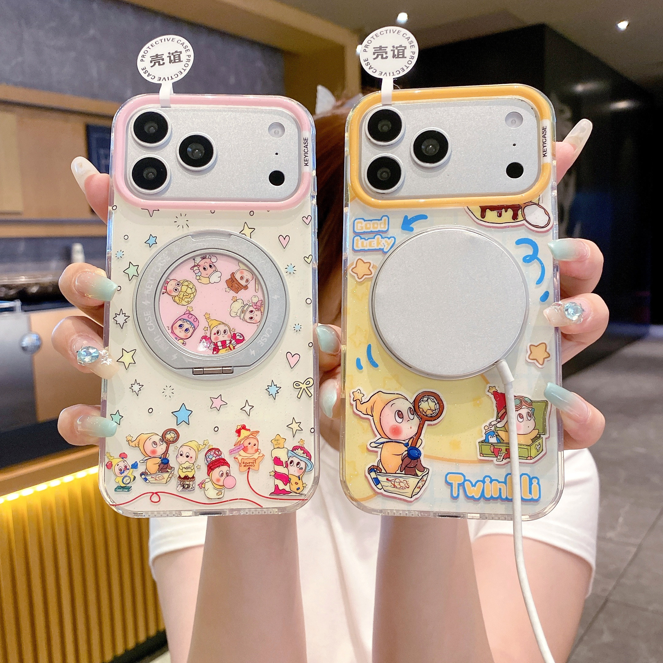 卡通可爱星星人360旋转支点支架适用苹果17promax手机壳新款磁吸iPhone16女高级感15promax全包14防13保护套