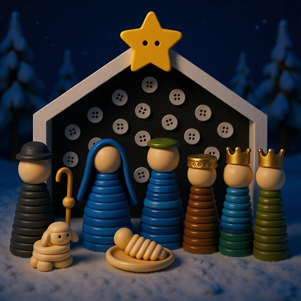 跨境 DIY Button Nativity Scene Kit 纽扣小人诞生场景套件礼物