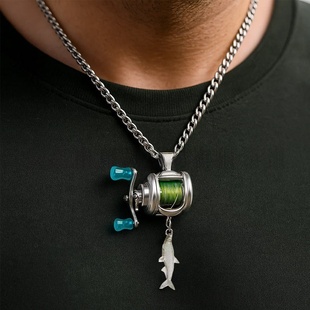necklace 跨境独立站爆品 reel fishing 迷你渔线轮项链吊坠 Mini