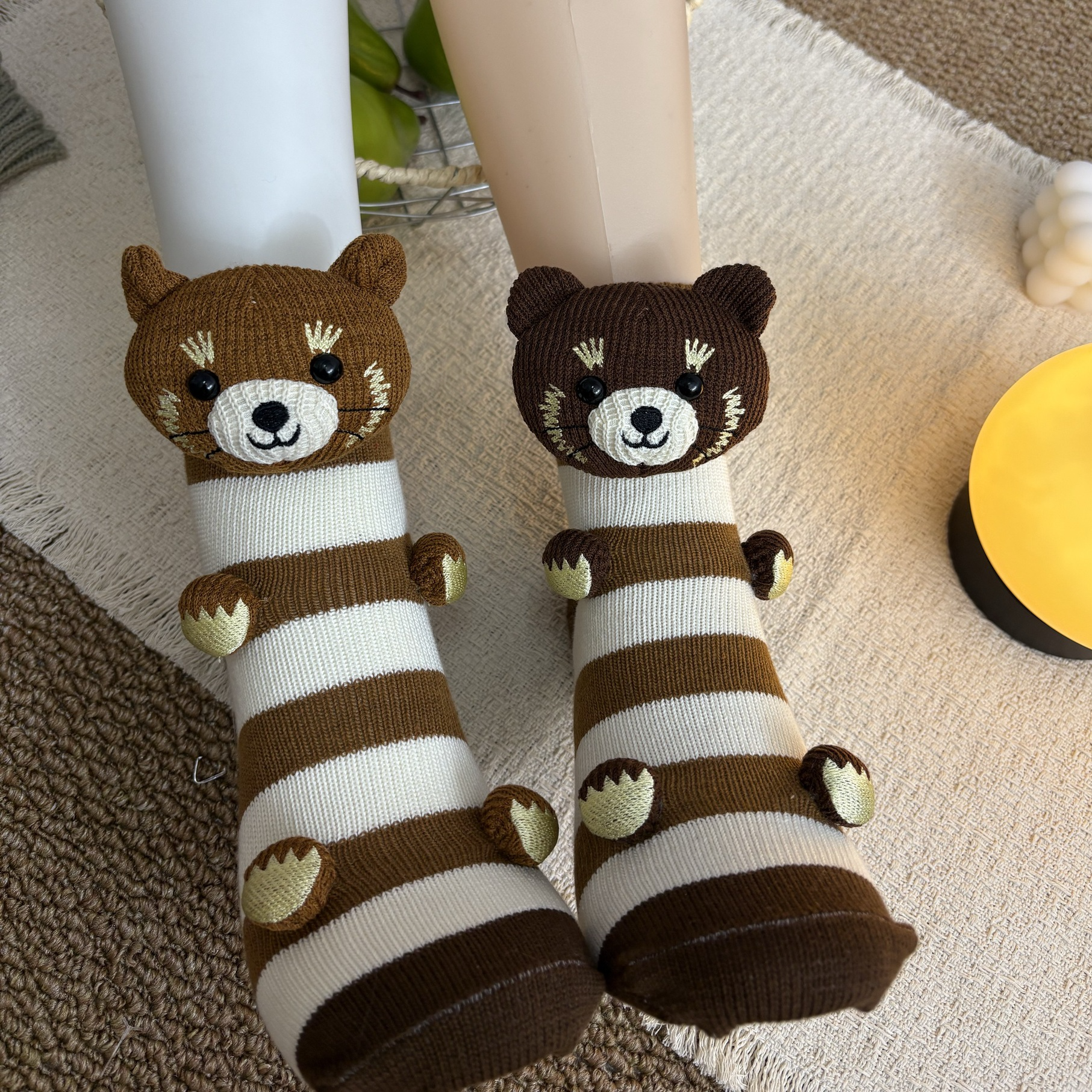 亚马逊新款Animal Socks毛绒钩针可爱动物袜针织地板袜男女保暖袜