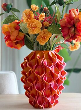 跨境新款 3D Printed Red Gold Flower Vase 家居3D打印花瓶红金