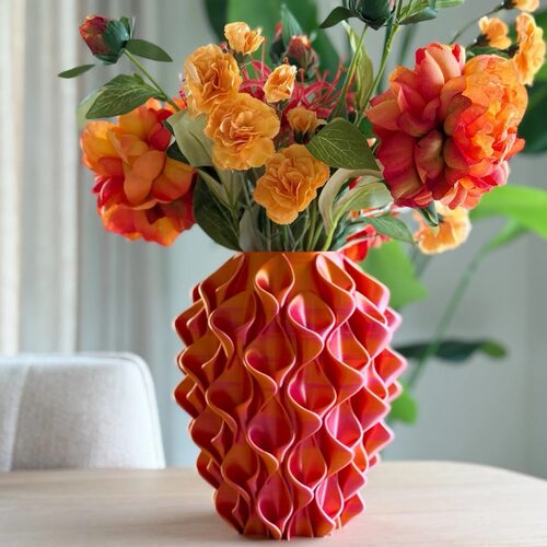 跨境新款 3D Printed Red Gold Flower Vase 家居3D打印花瓶红金