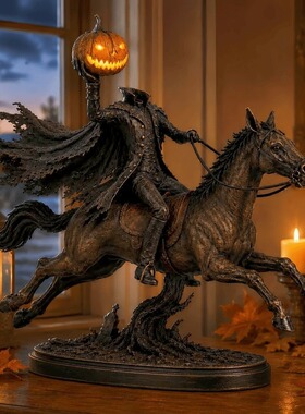跨境新款 Headless Horseman Statue 发光无头骑士雕像树脂工艺品