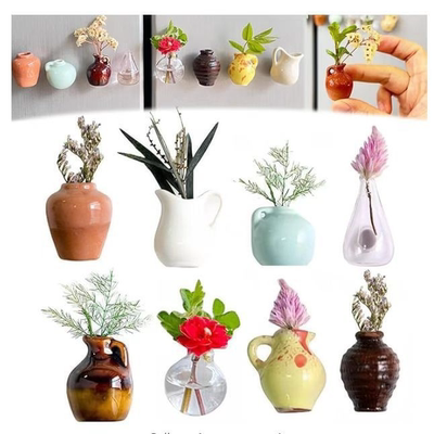 可爱冰箱贴双开门网红ins陶瓷磁贴迷你花瓶立体一套个性创意装饰