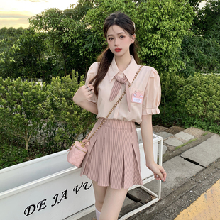 学院风Polo领衬衫 ＋百褶半身裙甜辣妹JK时尚 套装