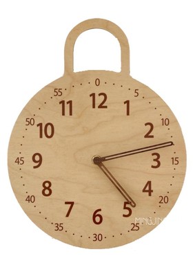 极速Inas韩风简约圆形数字静音时钟挂钟儿童房卧室床头木质手工装