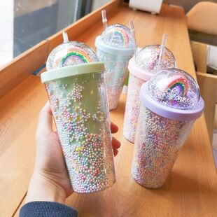 极速Straw Cup Plastic Tumbler WBith Dome Lids Bubble Rainbow