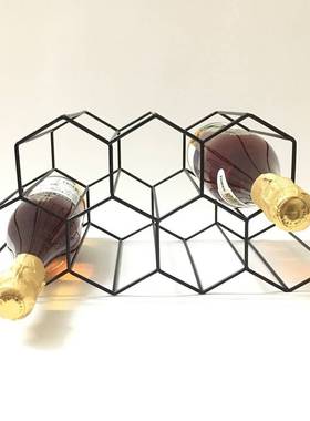 极速新品现货黑色蜂巢金属酒架 z简约客厅酒架摆件 创意7孔蜂巢红