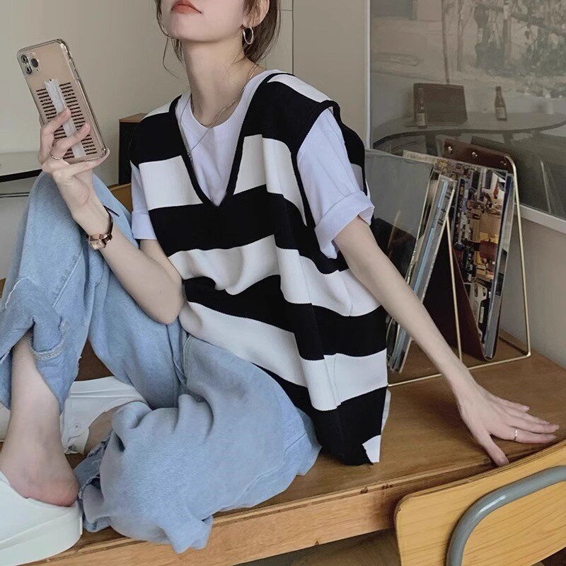 新品孕妇装c夏套装2025新款宽松显瘦条纹假两件上衣裤子外穿两件