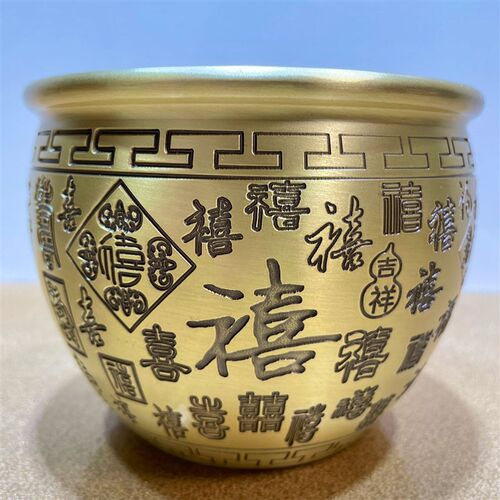 新品D008纯黄百福如意缸家居装饰五F谷丰登聚宝盆客厅玄关摆件铜
