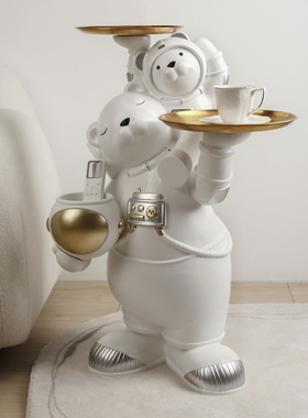 极速轻奢创意北极熊托盘大型落地摆件客厅玄关家居装饰.乔迁新居