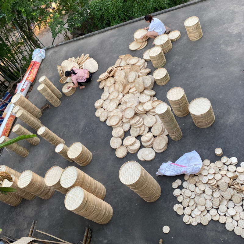 速发手工竹编篮竹制品农家圆形簸箕无孔竹筛子托盘幼儿园绘画装饰图片