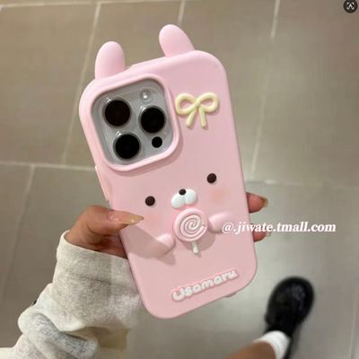 立体旋转棒棒糖兔丸软硅胶手机壳