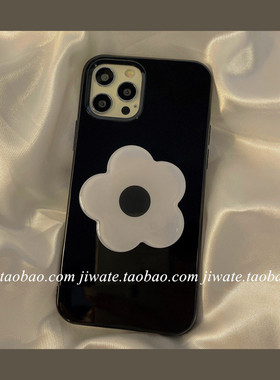 7se纯黑色光面适用华为nova8手机壳nova7日韩少女p40文艺花朵支架nova5pro全包p30软壳6se/4/3i硅胶p20款防摔