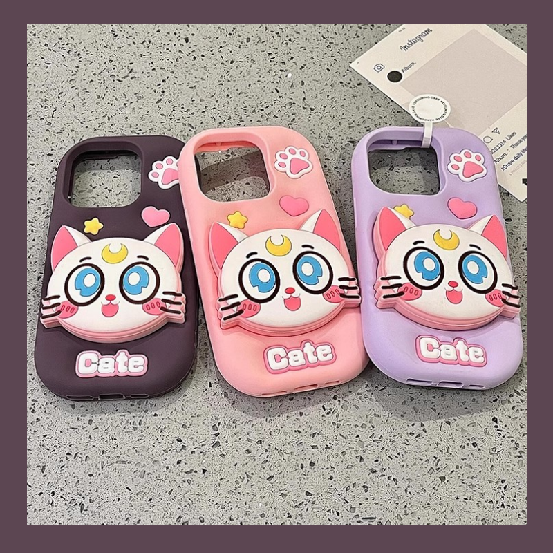 立体可爱紫色露娜猫支架适用苹果17promax手机壳iphone15防摔16pro新款14卡通13pro男女款12全包11硅胶17软套