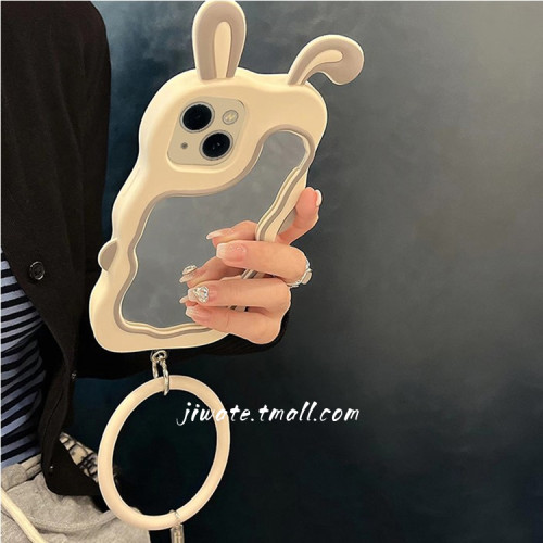 卡通可爱立体兔耳朵补妆镜手机壳
