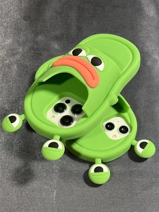 搞怪卡通绿色青蛙拖鞋适用苹果14手机壳iphone13promax大眼睛香肠嘴11可爱新款12网红女款软硅胶套13全包防摔