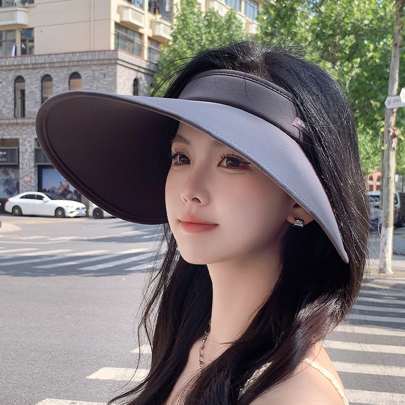 空顶超大帽檐UV防晒帽子女夏天骑车户外遮阳帽防紫外线百搭太阳帽