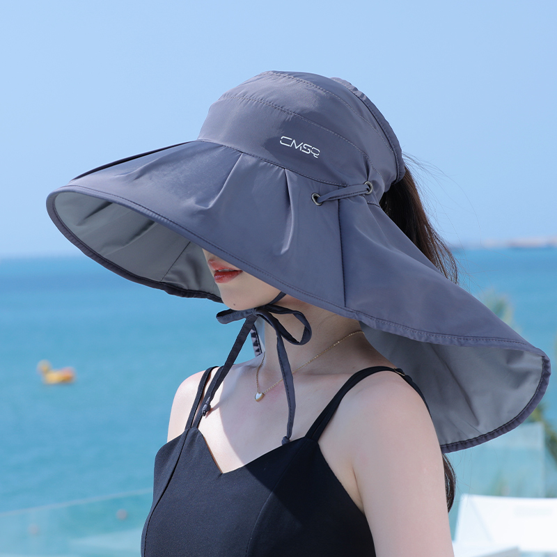 黑胶UV防晒帽子女夏天骑车大檐防紫外线太阳帽户外遮脸披肩遮阳帽