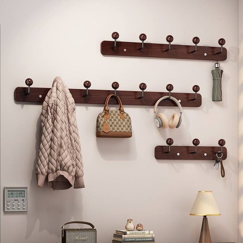 实木挂衣架壁挂式挂钩入户墙上玄关挂衣架进门卧室免打孔衣帽架