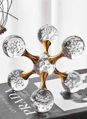 现代轻奢几何十字架金属水晶分子球客厅摆件样板间桌面Y装饰电视