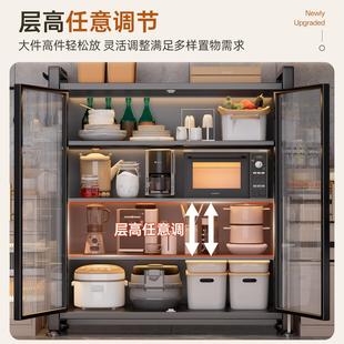 厨房置物架落地多层储物收纳柜家用微波炉整体橱柜多功能带门防尘