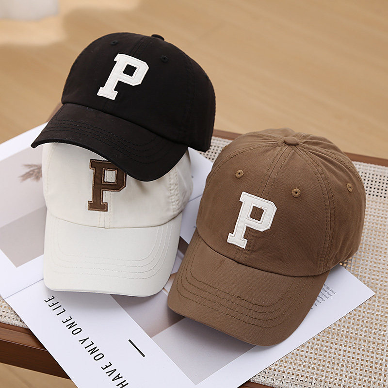 春秋P字母刺绣软顶遮阳帽子韩国