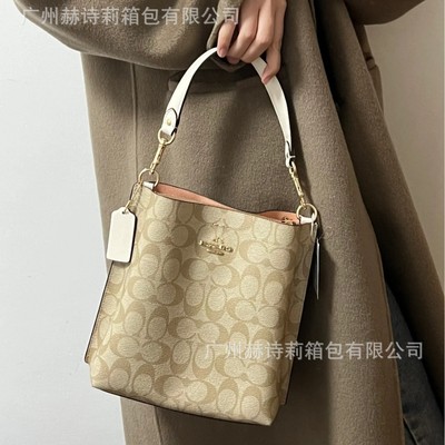 新款茉莉mollie水桶包经典复古老花拼色手提托特单肩包斜挎包