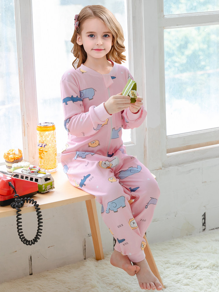 CHILDRENS ONE-PIECE PAJAMAS SPRING AND AUTUMN COTTON ANTI-KICK CHILDREN CHILDREN GIRLS BABY ANTI-COLD PAJAMAS 2022 NEW