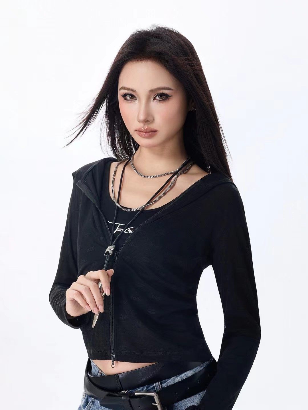 拓谷潮牌辣妹网纱开衫性感修身显瘦长袖上衣拉链薄款短外套X60312,女装/女士精品,短外套,淘宝优惠券,粉丝福利购,淘宝优惠卷