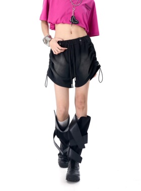 拓谷辣妹性感抽绳褶皱运动短裤女夏季新款甜酷显瘦休闲短裤X60308