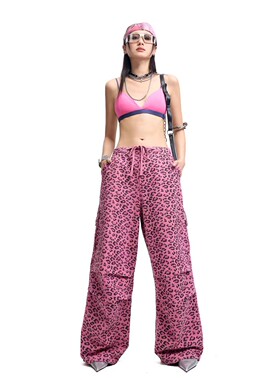 拓谷潮牌豹纹阔腿牛仔裤女时髦宽松伞兵裤松弛感百搭休闲裤C60394