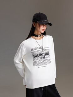 拓谷廓形中长款上衣秋季新款宽松显瘦长袖T恤女字母打底衫Q53021