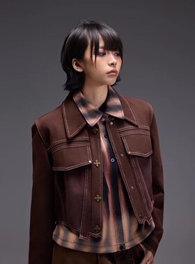 拓谷潮牌修身短款牛仔外套秋季新款时尚街头工装风夹克上衣Q52323